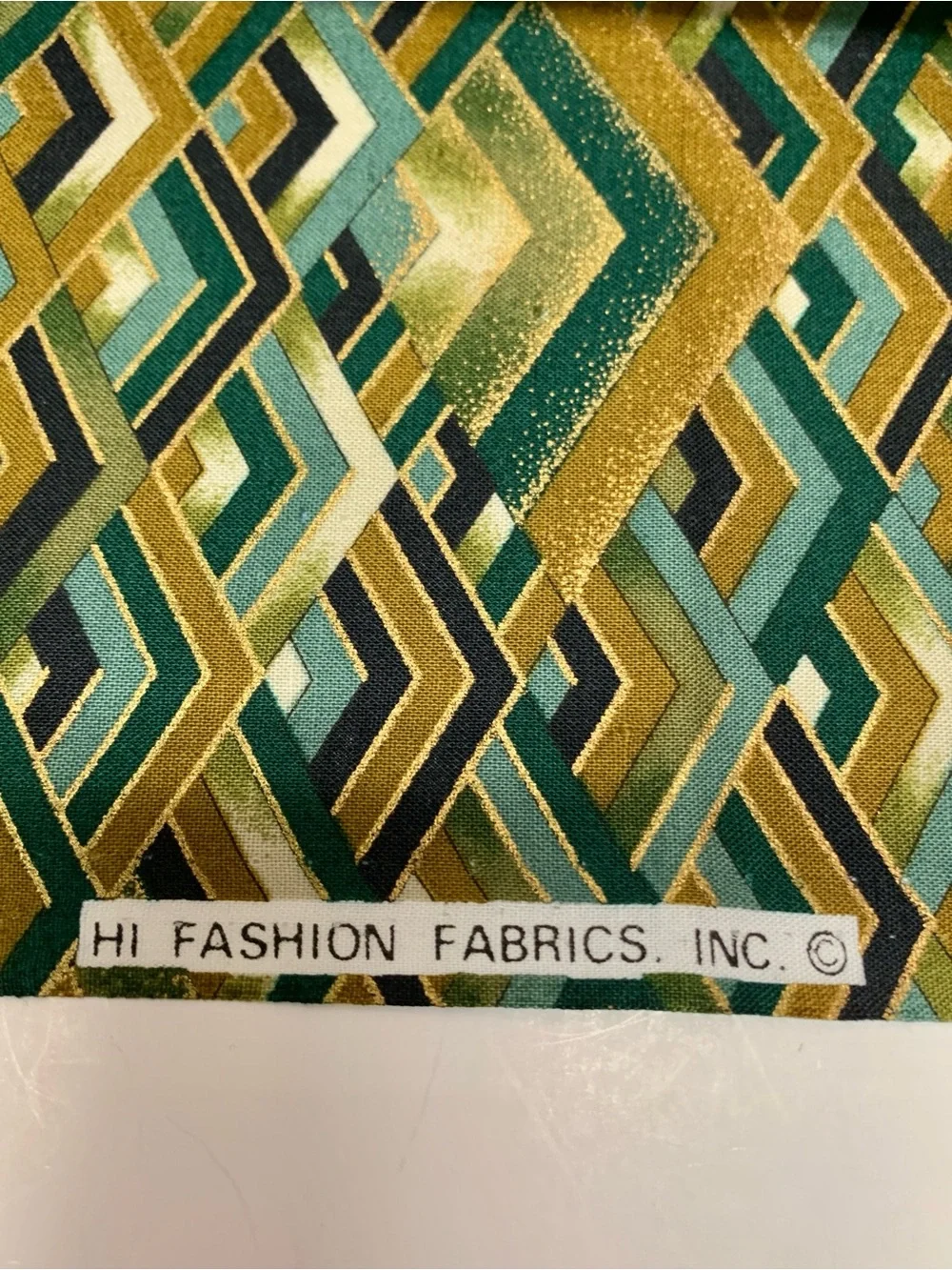 Hi Fashion Fabrics Art Deco Cotton Remnant Quilt Scraps Gold, Green, Black